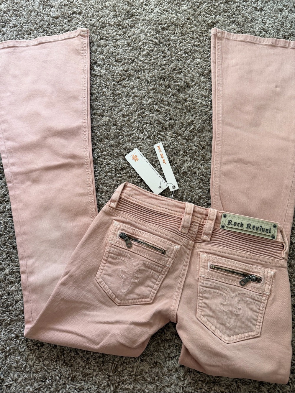 Y2K low rise 🔥 Rock Revival Joplin Super Low-Rise Flare in Dusty Pink